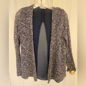 Lush Navy and White Open-Front Sweater